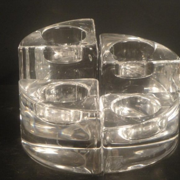 Orrefors Clear Sweden Quartet Set Of 4 Puzzle Crystal Votive Candle Holders